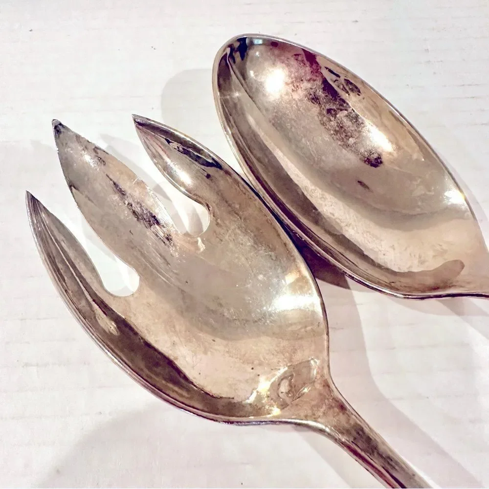 Vintage Silverplate Serving Utensils‎ Set of Fork & Spoon Made In Hong Kong